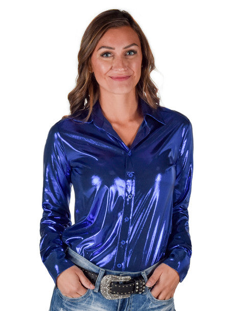 Cowgirl Tuff Metallic Blue Shirt