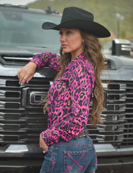 Cowgirl Tuff Pink & Gold Leopard Shirt