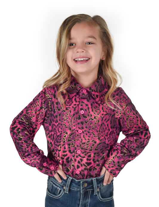 Girls Cowgirl Tuff Pink & Gold Leopard Shirt