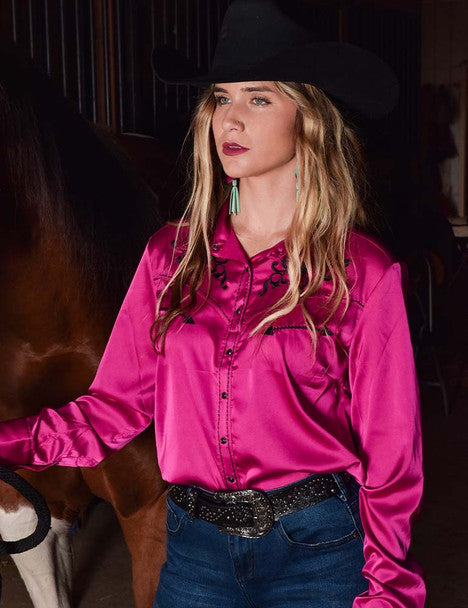 Cowgirl Tuff Pink Satin Shirt