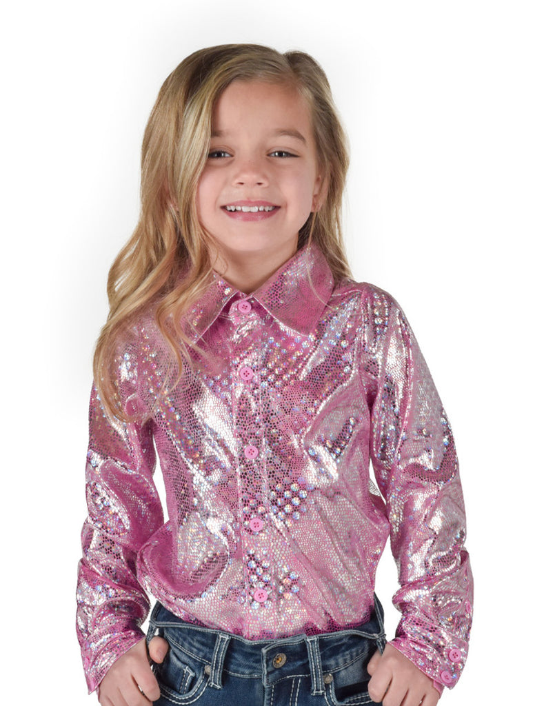 Cowgirl Tuff Girls Pink Foil Pullover Shirt