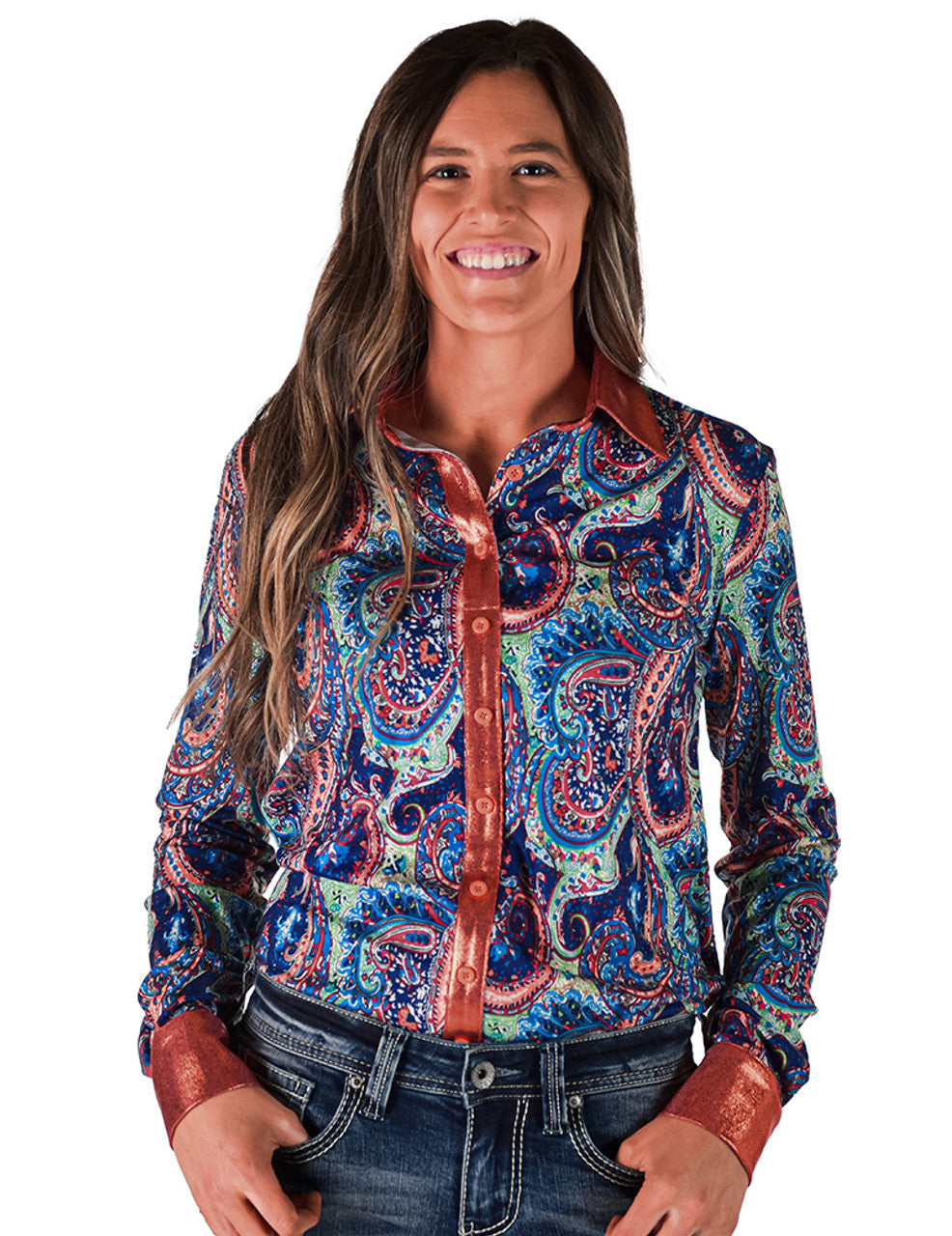 Cowgirl Tuff Orange Shimmer & Paisley Pullover Shirt