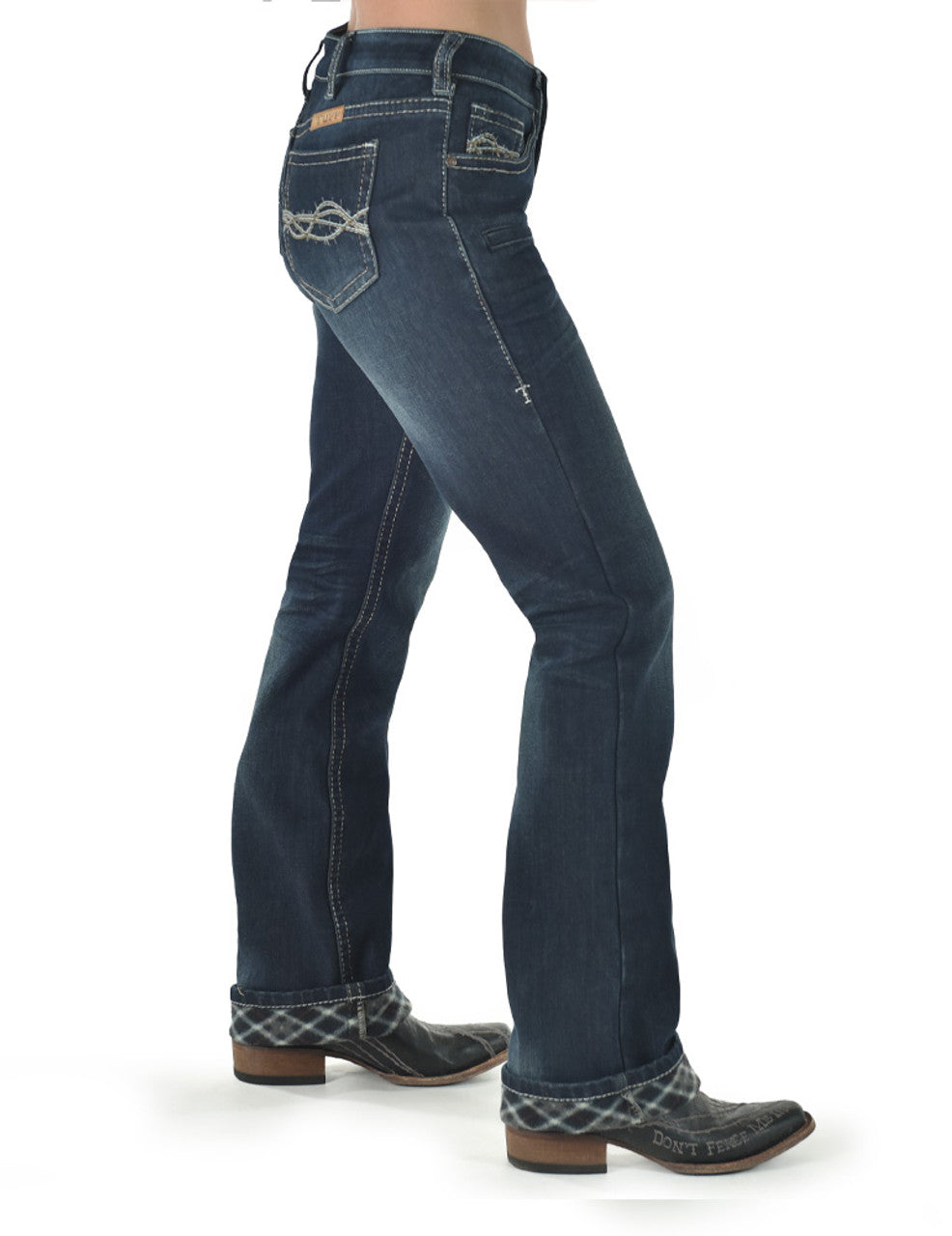 Cowgirl Tuff Dark Don't Fence Me In Flannel Jeans