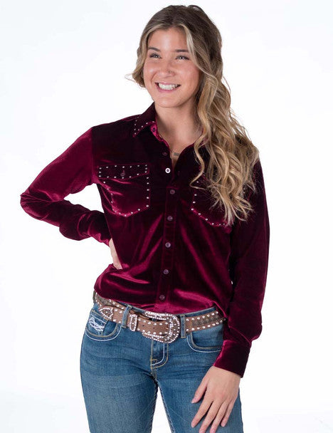 Cowgirl Tuff Burgundy Velvet Shirt