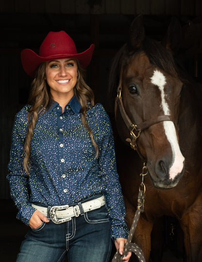 Cowgirl Tuff Pullover Denim Shirt with Crystal Embellishing