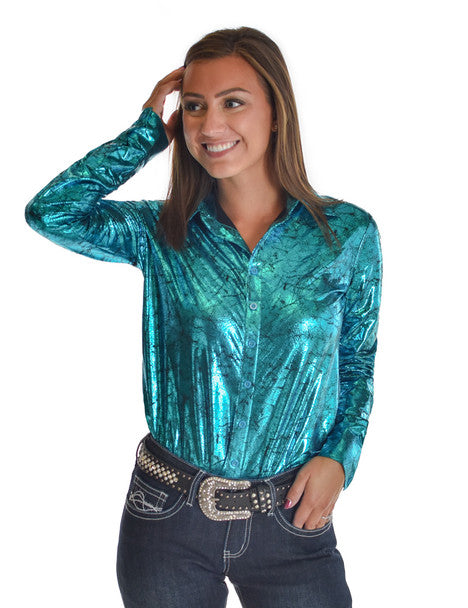 Cowgirl Tuff Metallic Turquoise Shirt