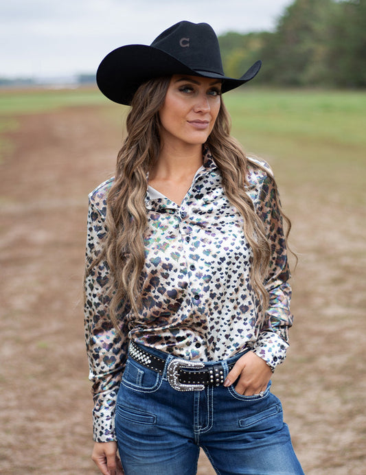 Cowgirl Tuff Colourful Leopard Foil Pullover Shirt