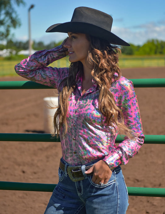 Cowgirl Tuff Pink Leopard Foil Pullover Shirt