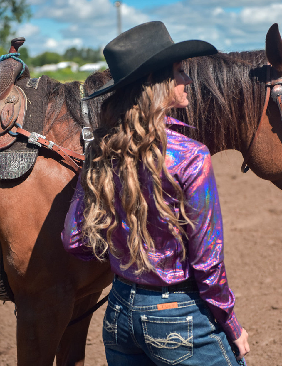 Cowgirl Tuff Fushia Metallic Pullover Shirt