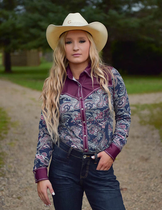 Cowgirl Tuff Burgundy Paisley Pullover Shirt