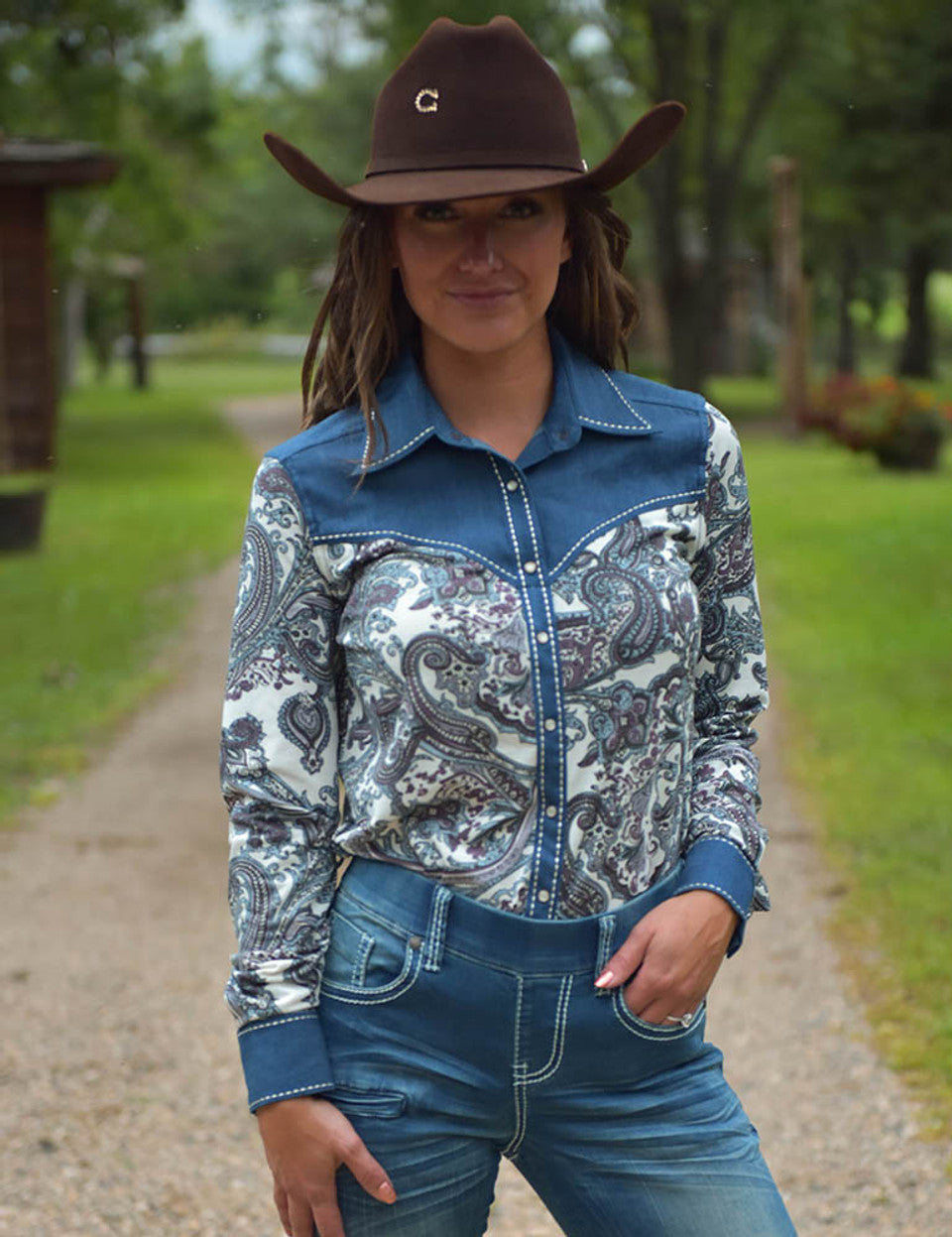 Cowgirl Tuff Denim Blue Paisley Pullover Shirt