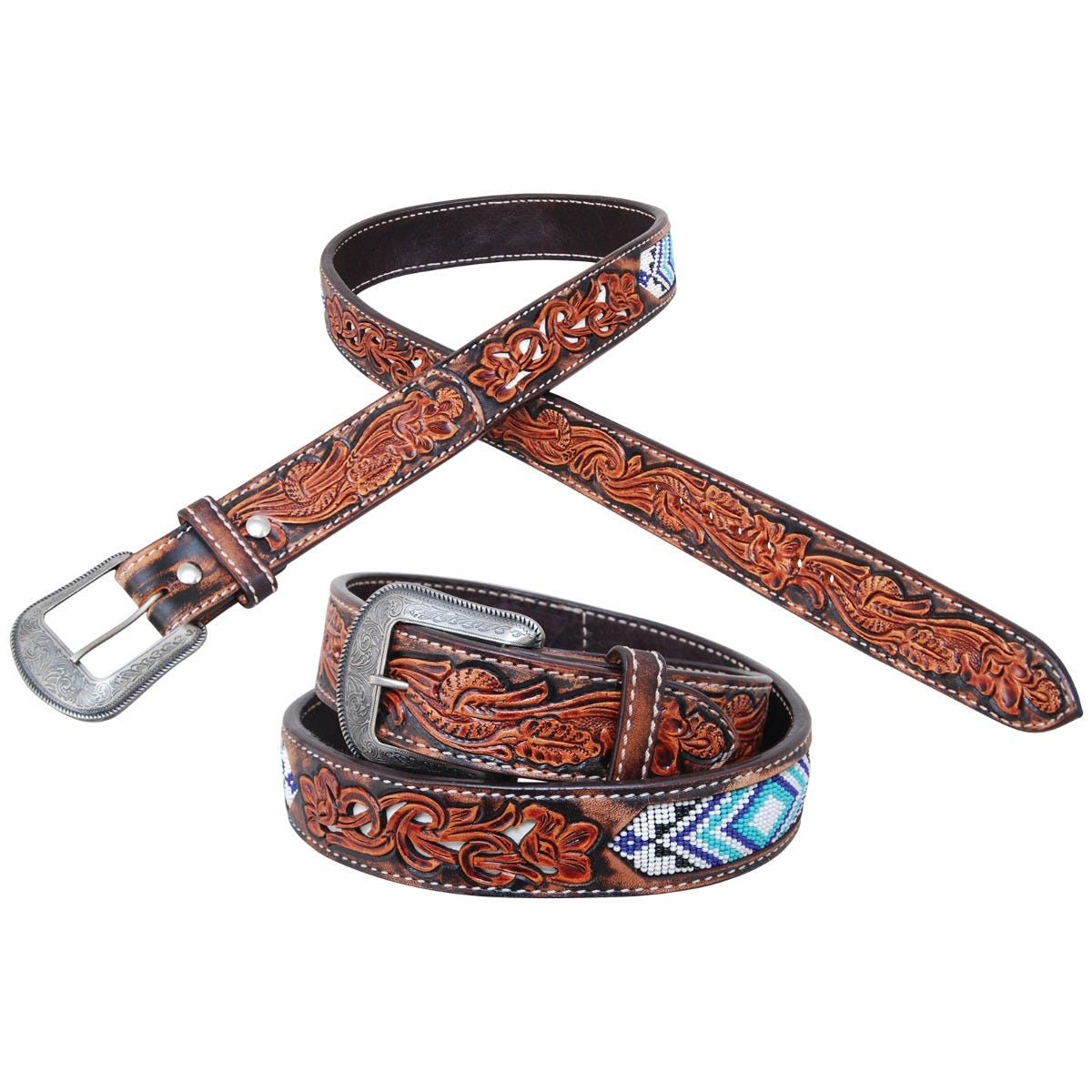 Circle Y Blue Diamond Beaded Mens & Womens Belt