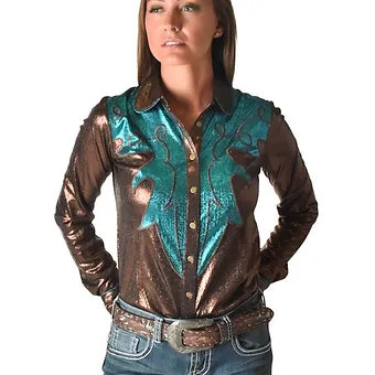 Cowgirl Tuff Copper & Turquoise Metallic Rodeo Shirt