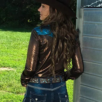 Cowgirl Tuff Copper & Turquoise Metallic Rodeo Shirt