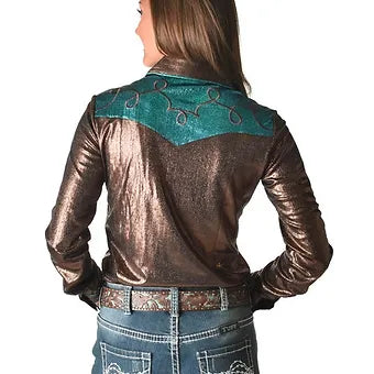 Cowgirl Tuff Copper & Turquoise Metallic Rodeo Shirt