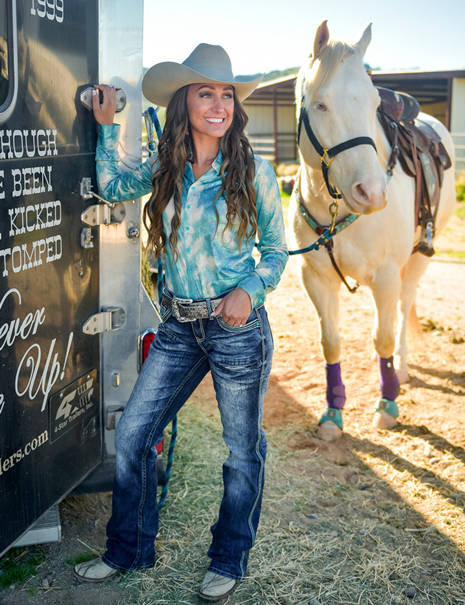 Cowgirl Tuff Turquoise Hurricane Bootcut Jeans