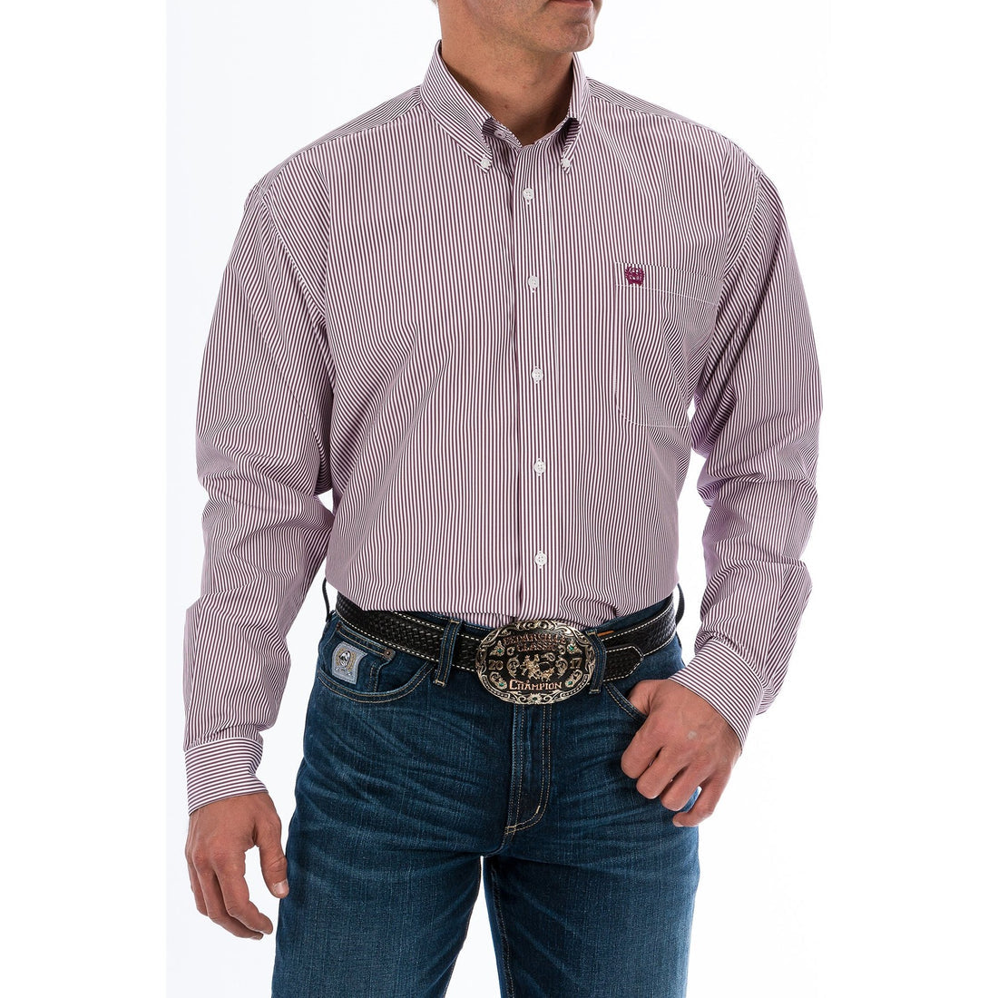 Men's Cinch Shirt - Burgundy Stripe