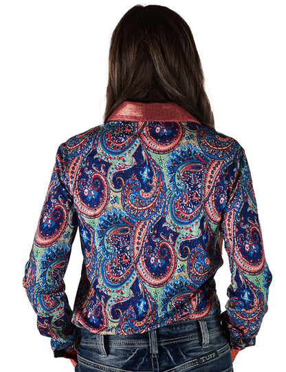 Cowgirl Tuff Orange Shimmer & Paisley Pullover Shirt