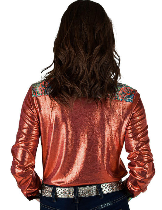 Cowgirl Tuff Orange Shimmer & Paisley Pullover Shirt