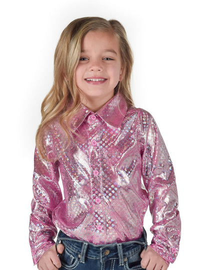 Cowgirl Tuff Girls Pink Foil Pullover Shirt