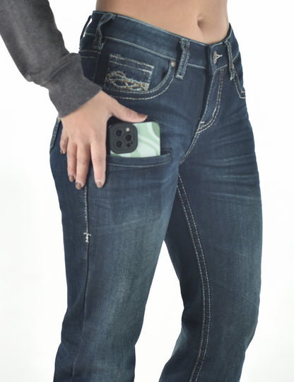Cowgirl Tuff Dark Don't Fence Me In Flannel Jeans