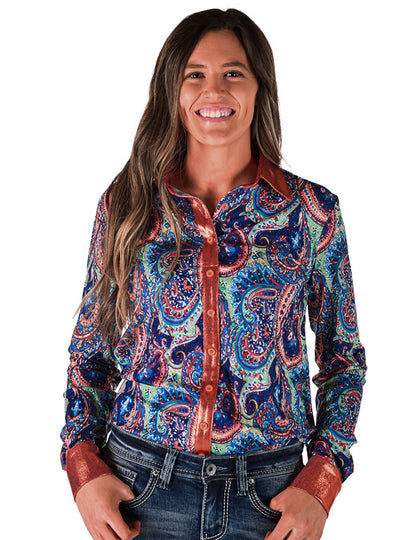 Cowgirl Tuff Orange Shimmer & Paisley Pullover Shirt