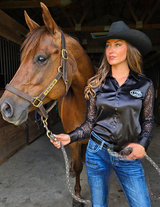 Cowgirl Tuff Black Sequin Sleeves Pullover Shirt