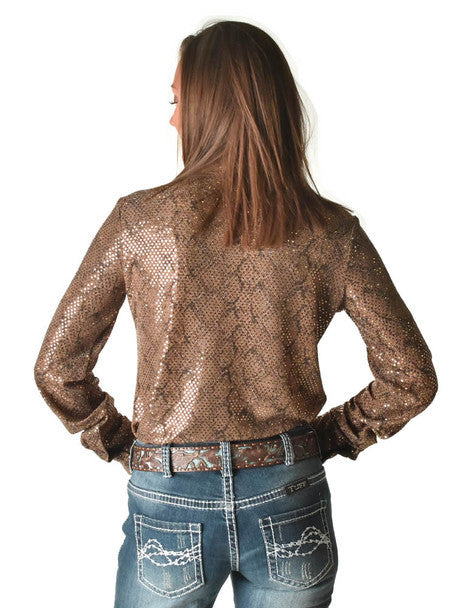 Cowgirl Tuff Tan Metallic Snakeskin Rodeo Shirt