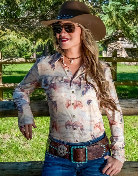 Cowgirl Tuff Cream Western Print Shirt