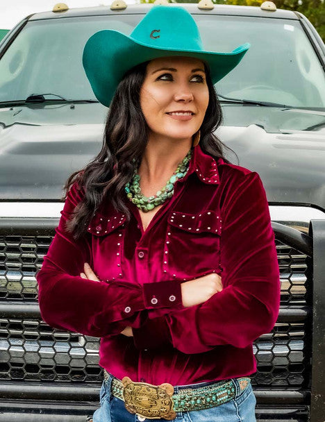 Cowgirl Tuff Burgundy Velvet Shirt