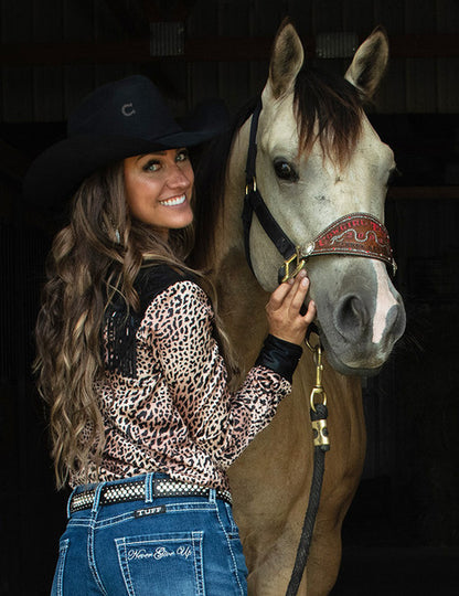 Cowgirl Tuff Leopard & Black with Fringe Rodeo Shirt