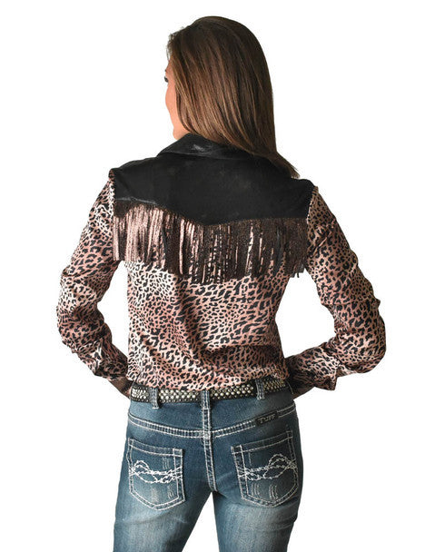 Cowgirl Tuff Leopard & Black with Fringe Rodeo Shirt